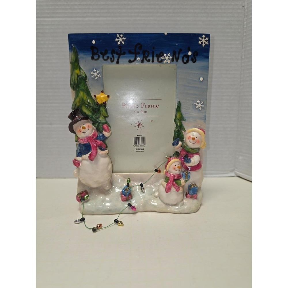 Let It Snow snowman-themed porcelain Christmas picture frame 4x6 Best Friends‎